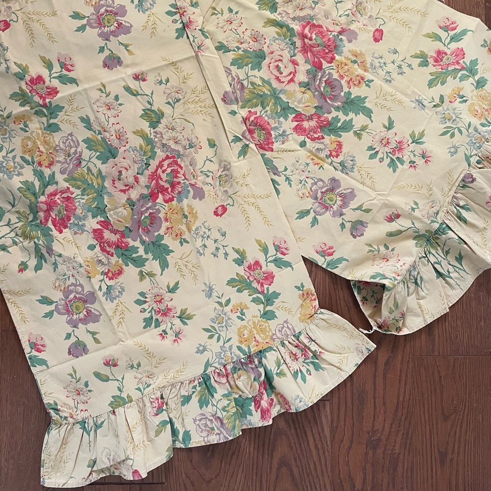 Ralph Lauren rare yellow ruffled garden floral queen size sheet set
